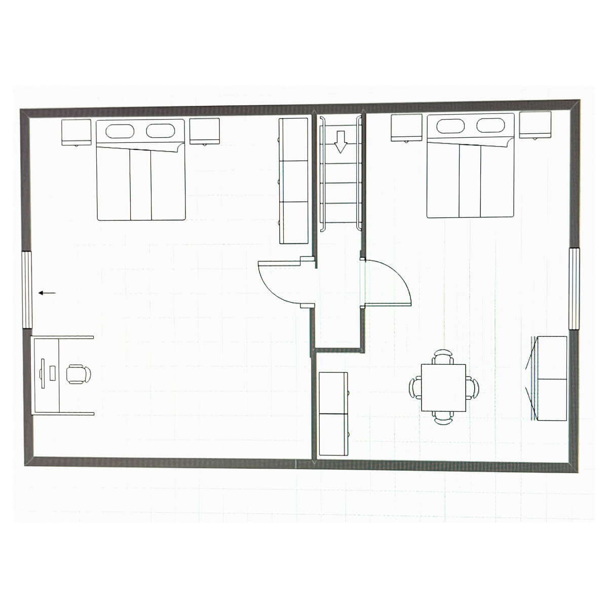 Grundriss des Obergeschosses im Ferienhaus Fox Zislow mit Schlafzimmern und Spielbereich